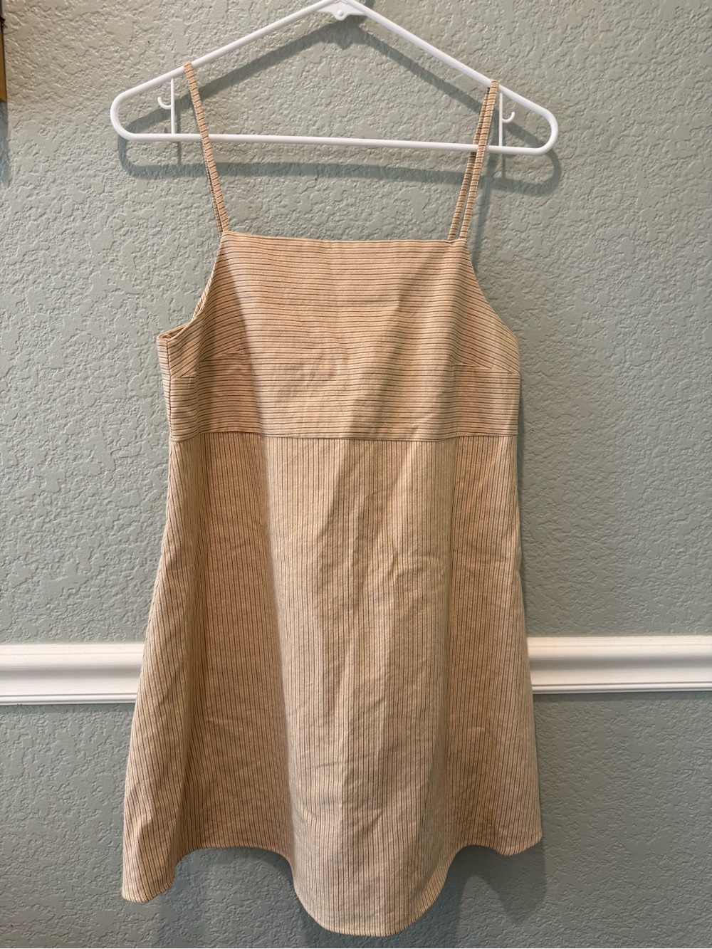Zara Beige Striped Mini Dress with Spaghetti Straps
